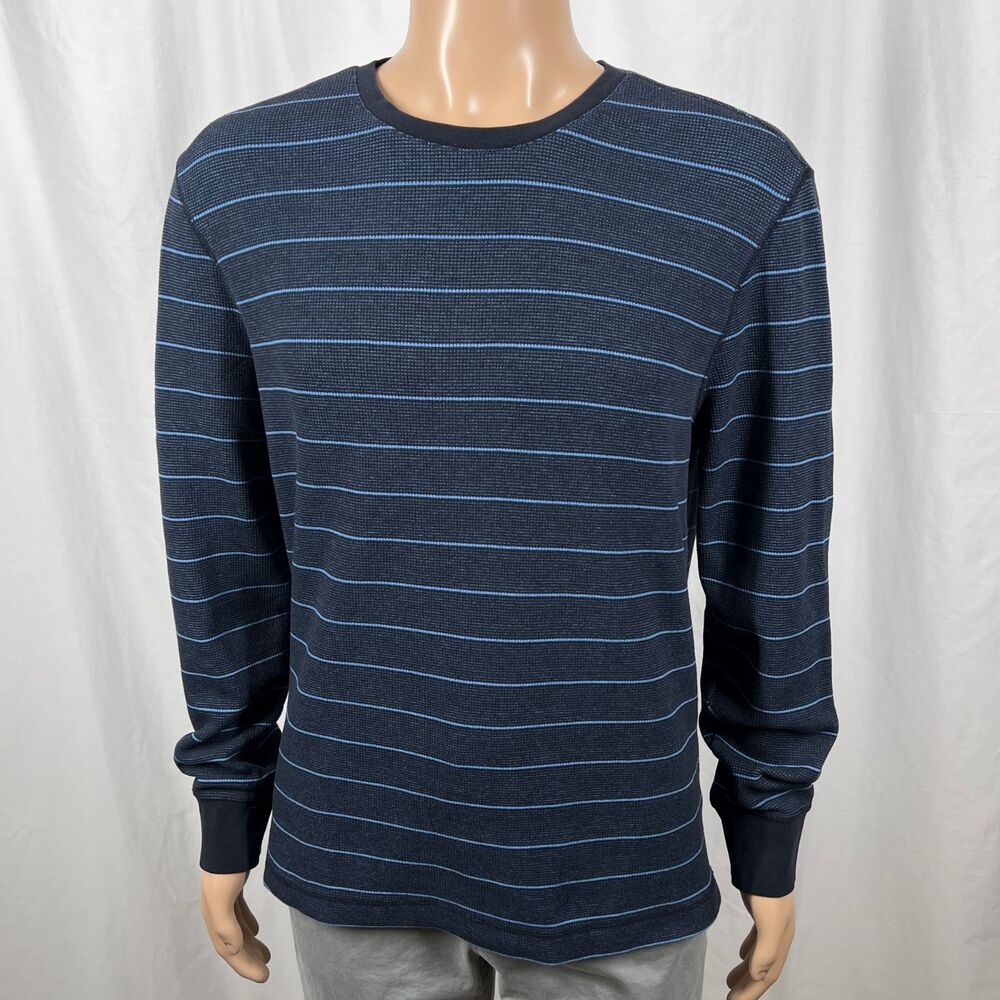 Banana Republic Men's Large Navy Blue Striped Long Sleeve Thermal Knit T-Shirt
